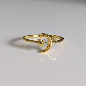 Dainty Gold Moon Star Ring, Crescent Moon Ring, Sterling Silver Women Ring,